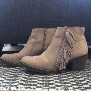 Beige Taupe Western Fringe Booties Ankle Boots